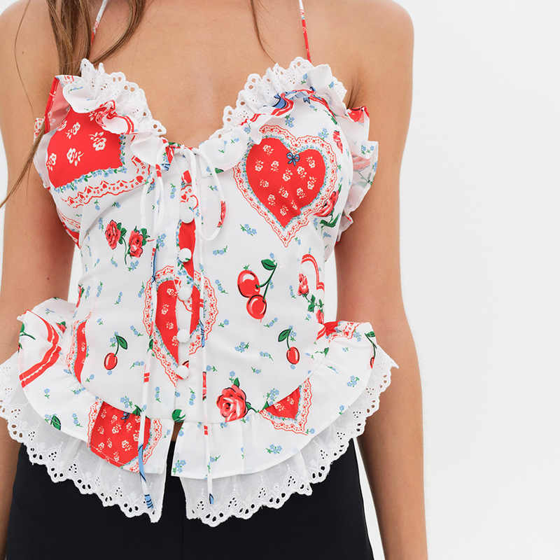 Red Heart Backless Lace Top