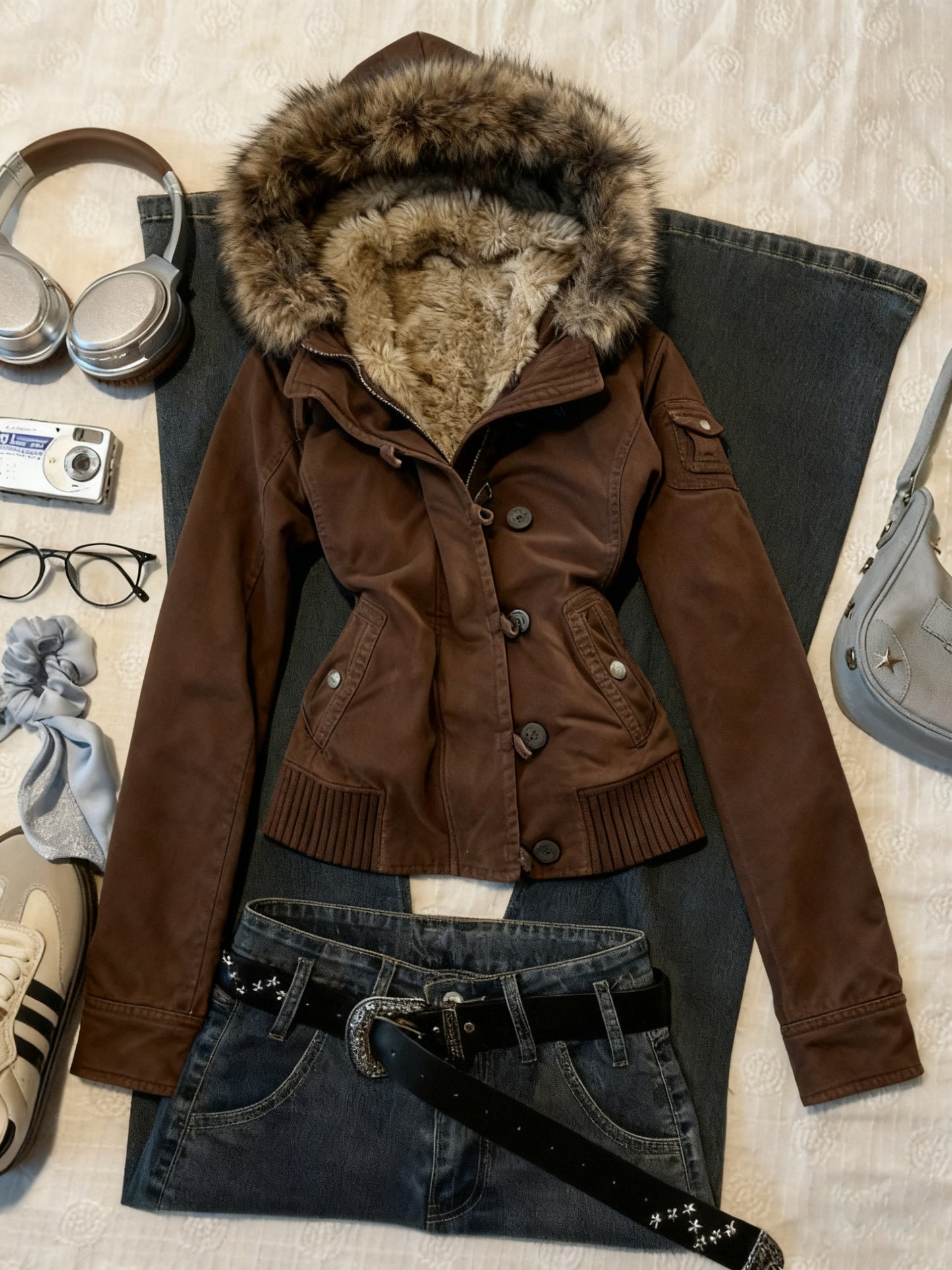 y2k vintage brown hooded jacket