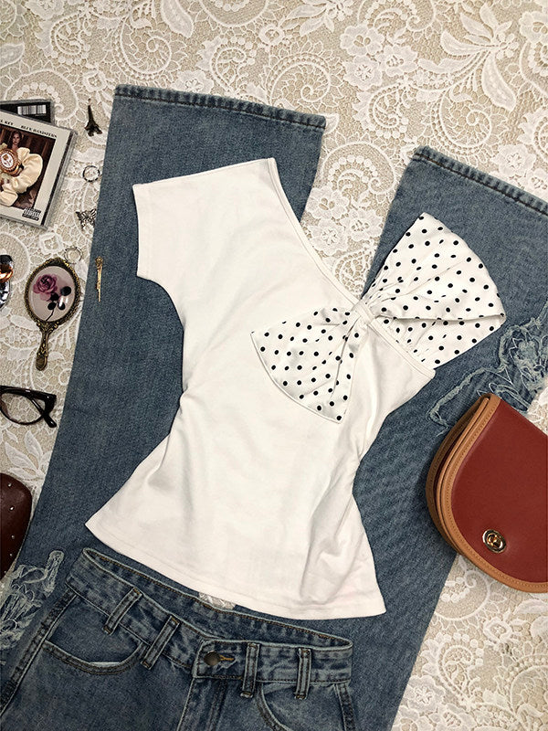 polka dots bow shirt