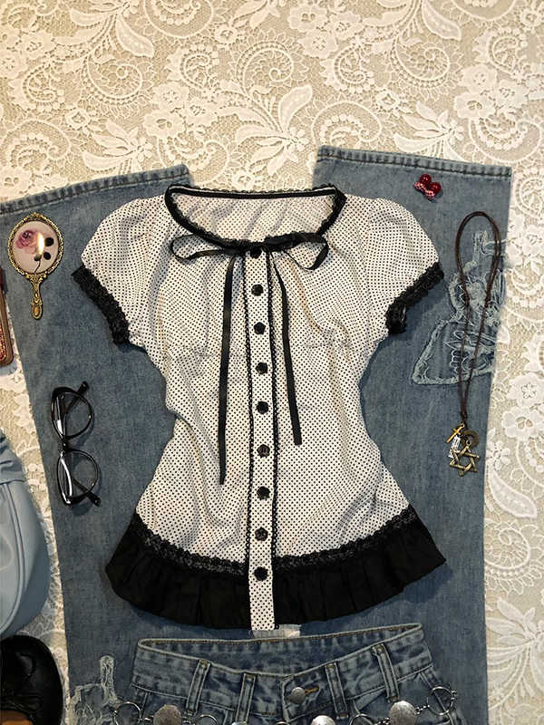 Dark Coquette Polka Dot Shirt