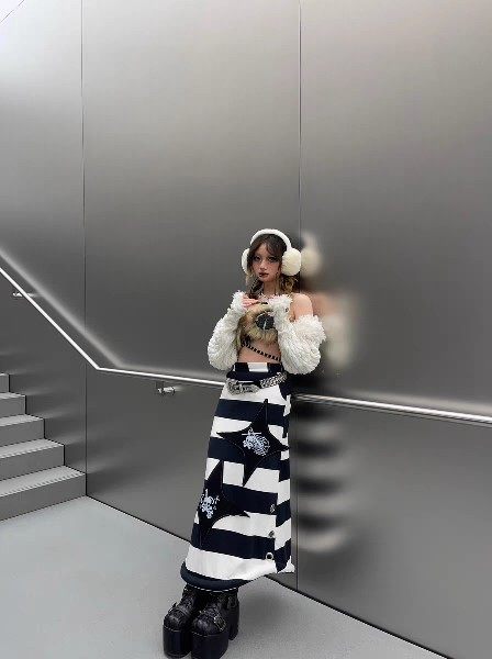 vintage striped long skirt