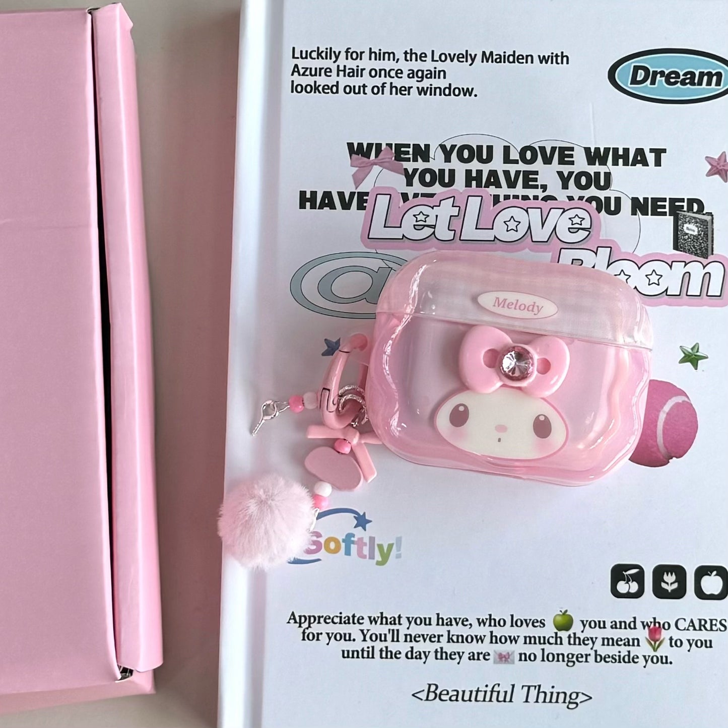 Cute pink Melody three-dimensional bow headphone case