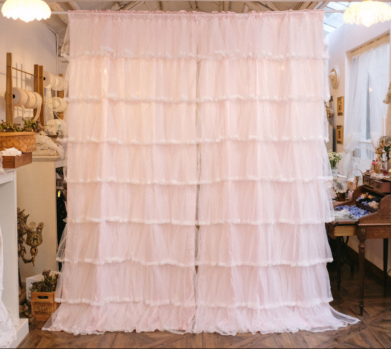 Retro white gauze lace pleated curtain