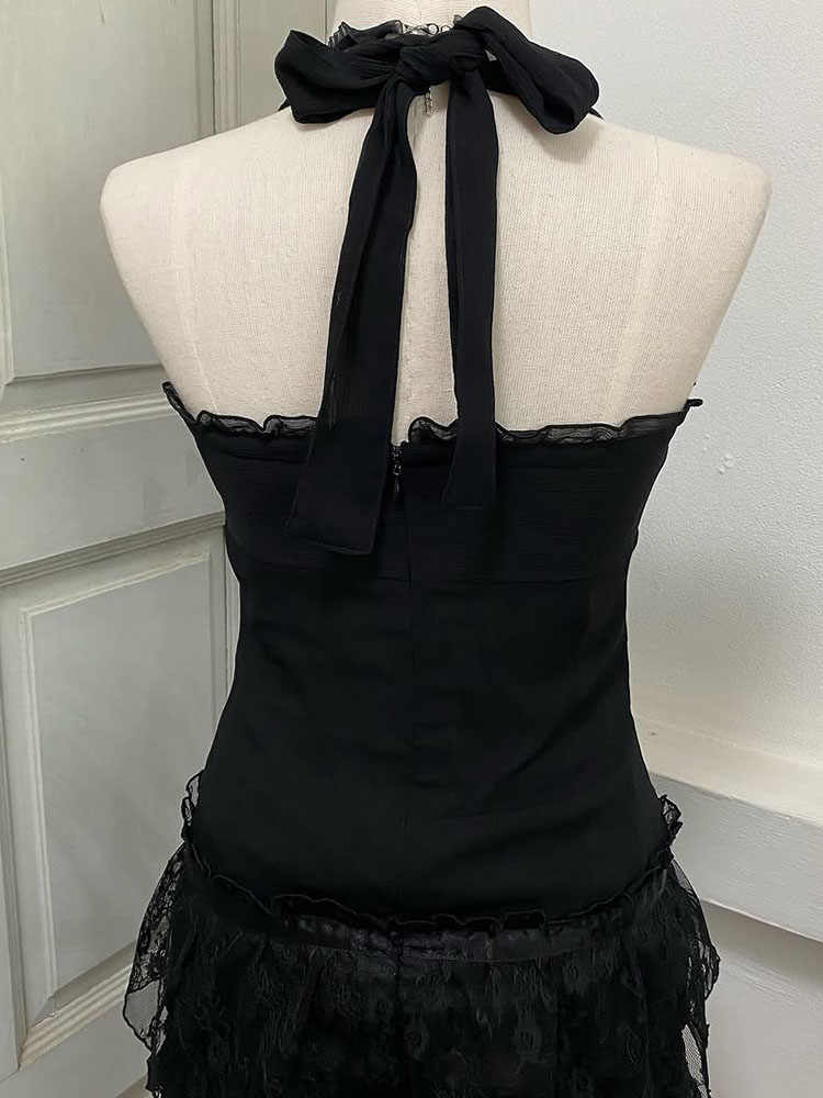 Black Halter-neck Lace Top