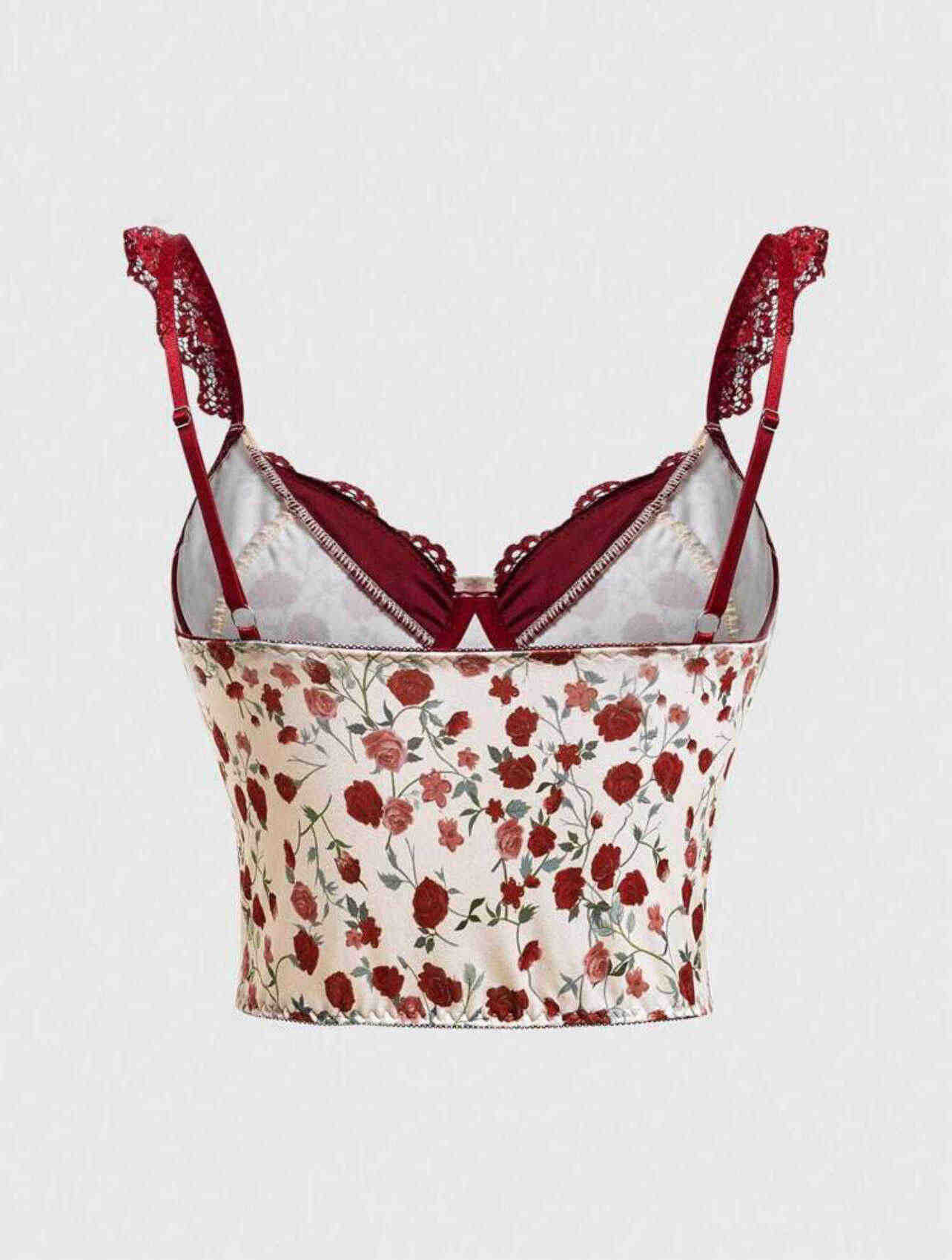 French Retro Rose Print Tank Top