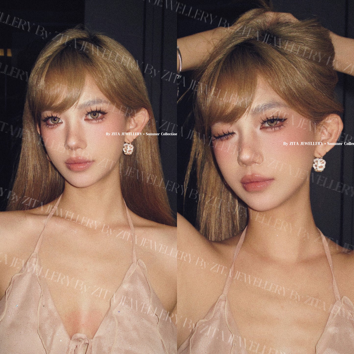 pink diamond ring type kawaii earrings