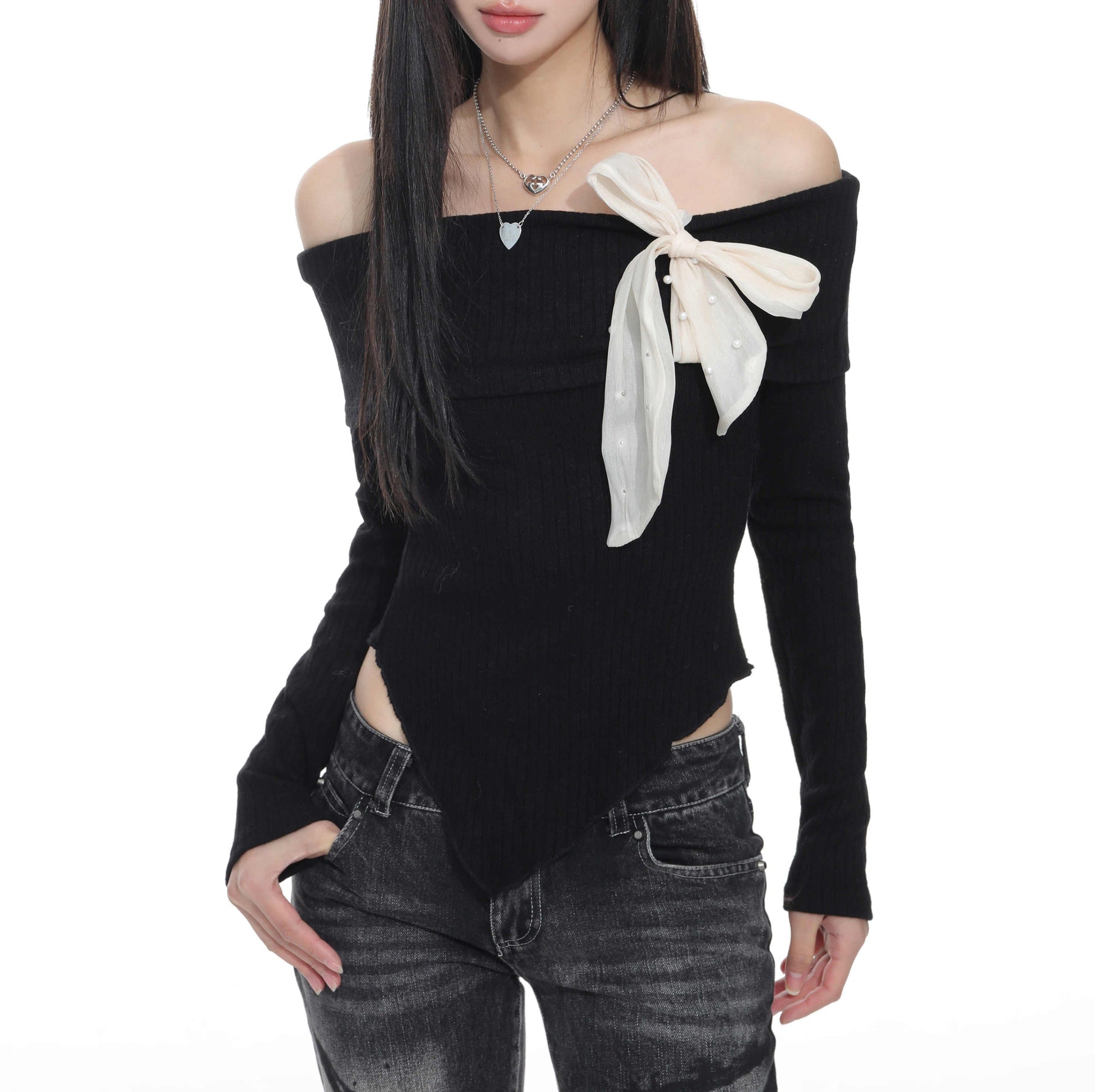 Bow Black Off The Shoulder Sweater