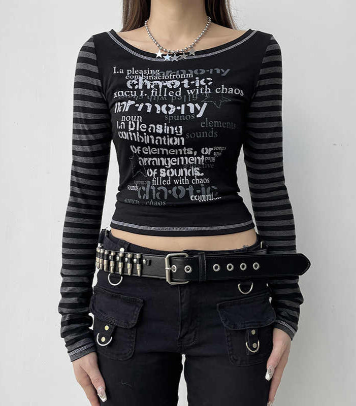 Y2K Grunge Striped Long-sleeved Top