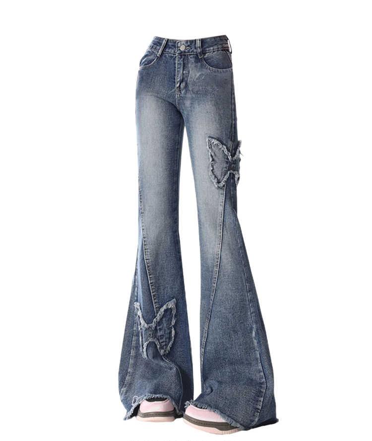 Embroidered Butterfly Bell Bottom Jeans