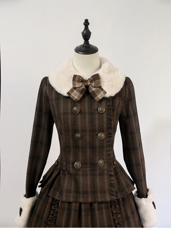 retro brown plaid lolita coat + skirt