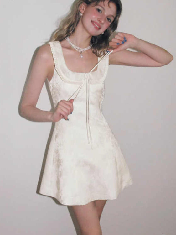 Beige Chest Drawstring Strap Dress