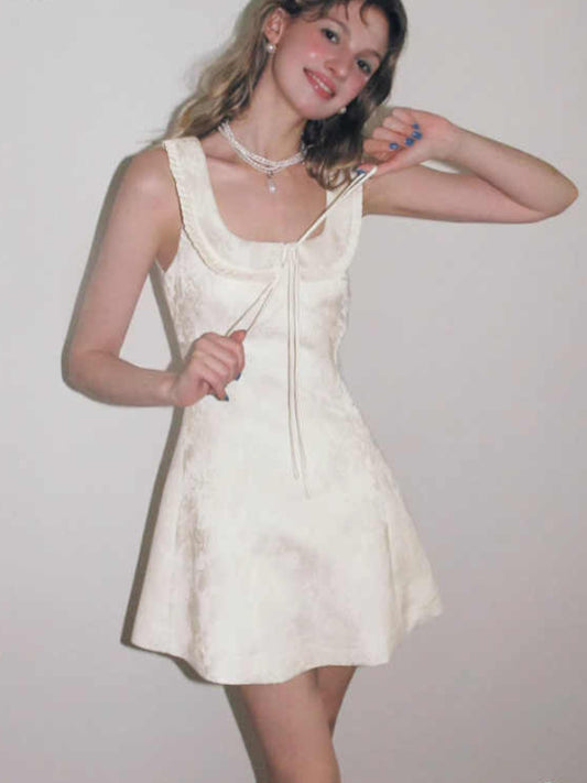 Beige Chest Drawstring Strap Dress