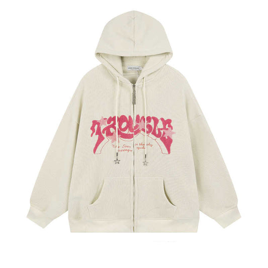 Y2K Vintage Corduroy Star Zip-up Hoodie