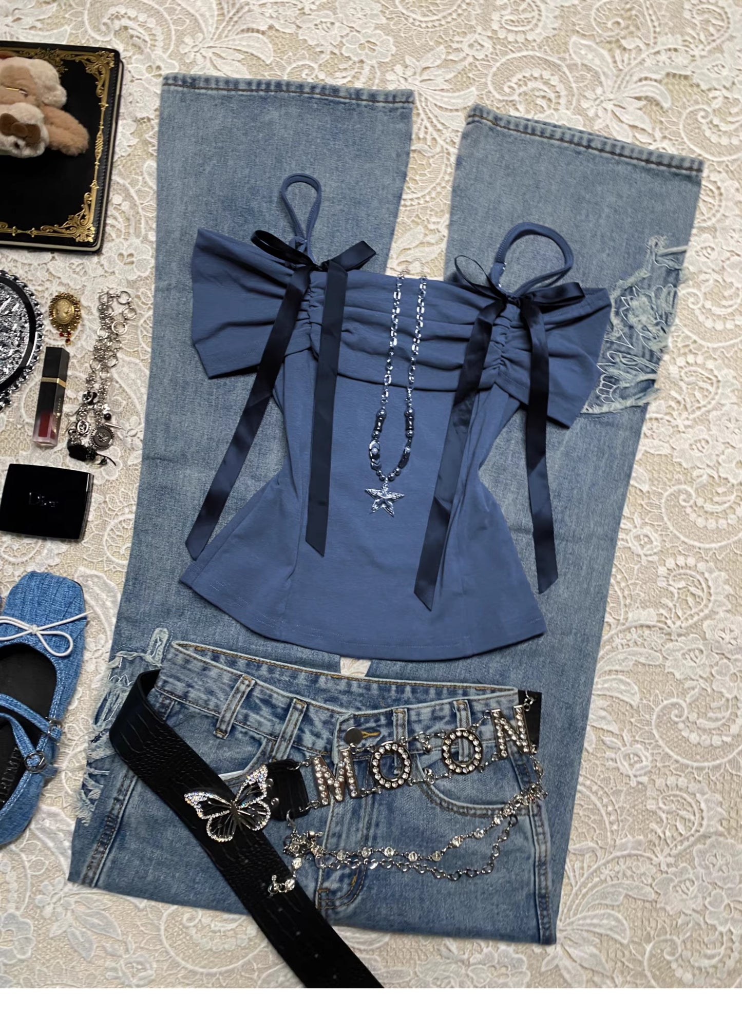 Off-shoulder Straps Vintage T-shirt