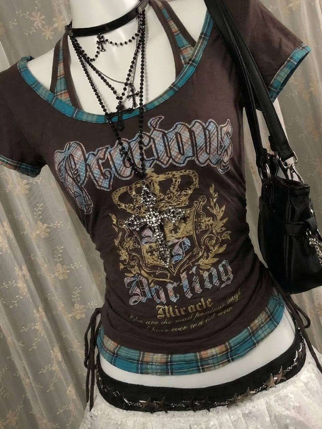 straps plaid trim vintage shirt