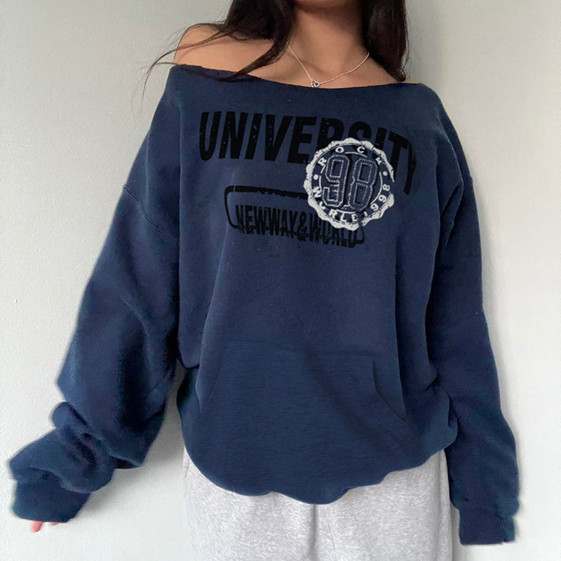 Casual Blue Off Shoulder Sweatshirt