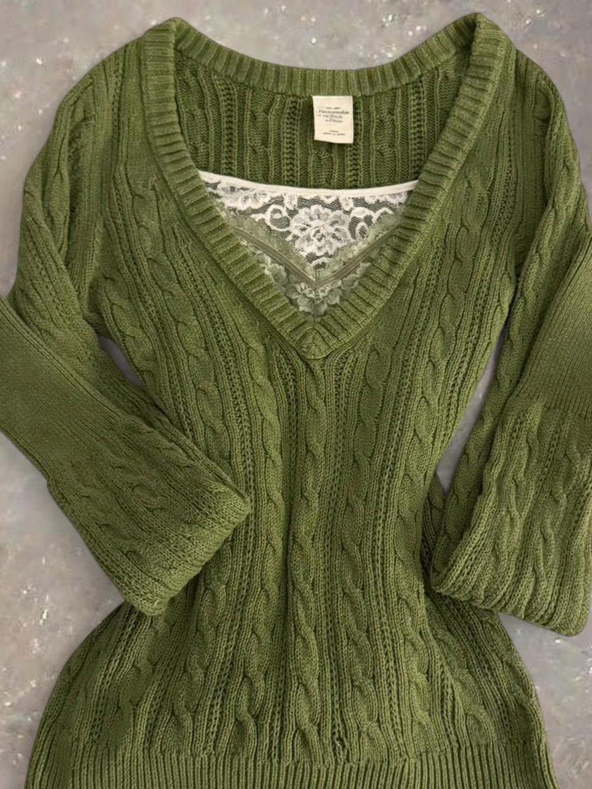y2k vintage fake two-piece knitted sweater
