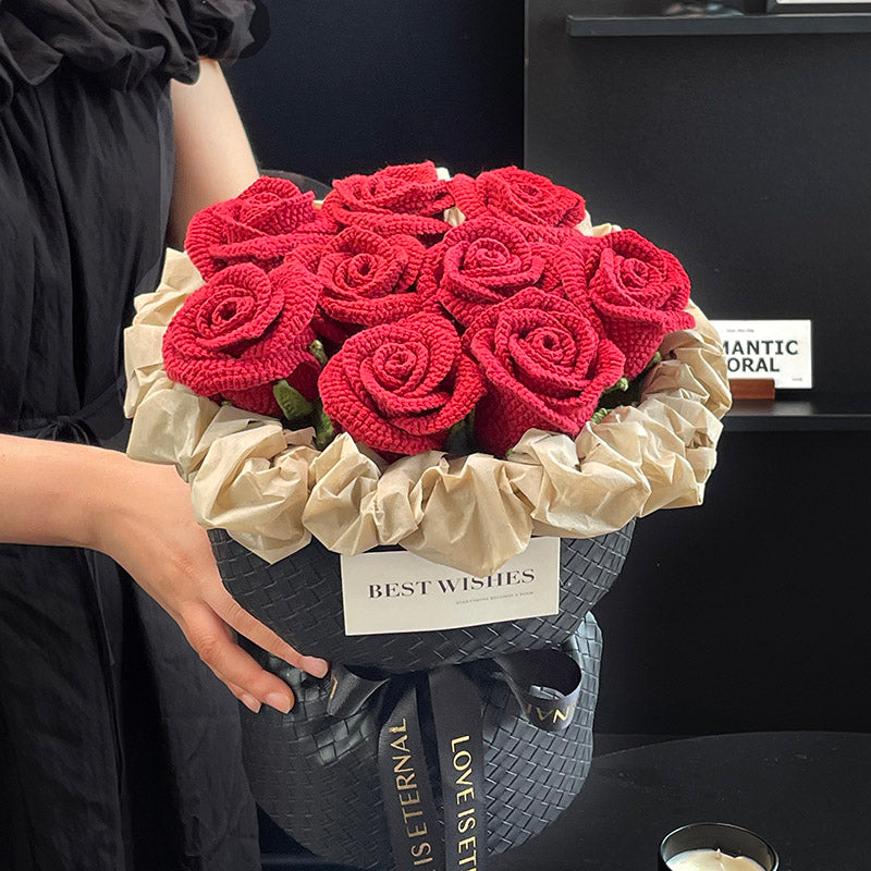 Hand-knitted bouquet birthday gift