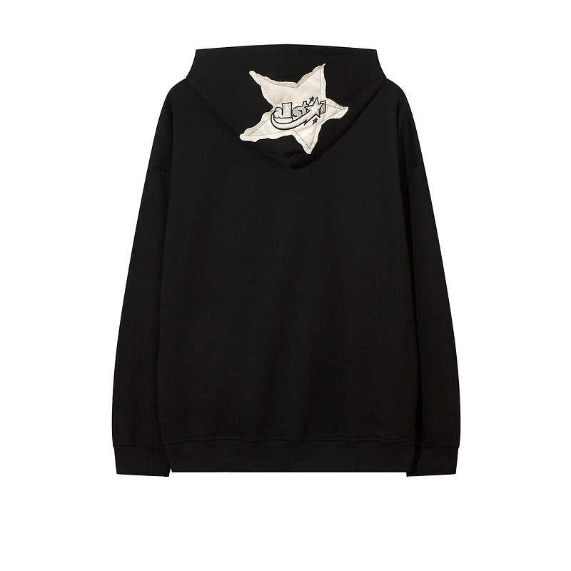 Y2K Grunge Star Patch Velvet Hooded Sweatshirt