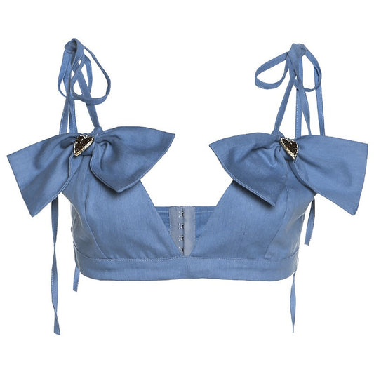 Y2K Bows Denim Crop Tank Top