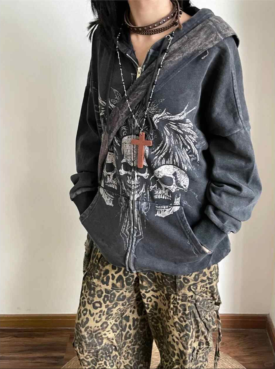 Gothic Skull Grunge Zip-up Hoodie