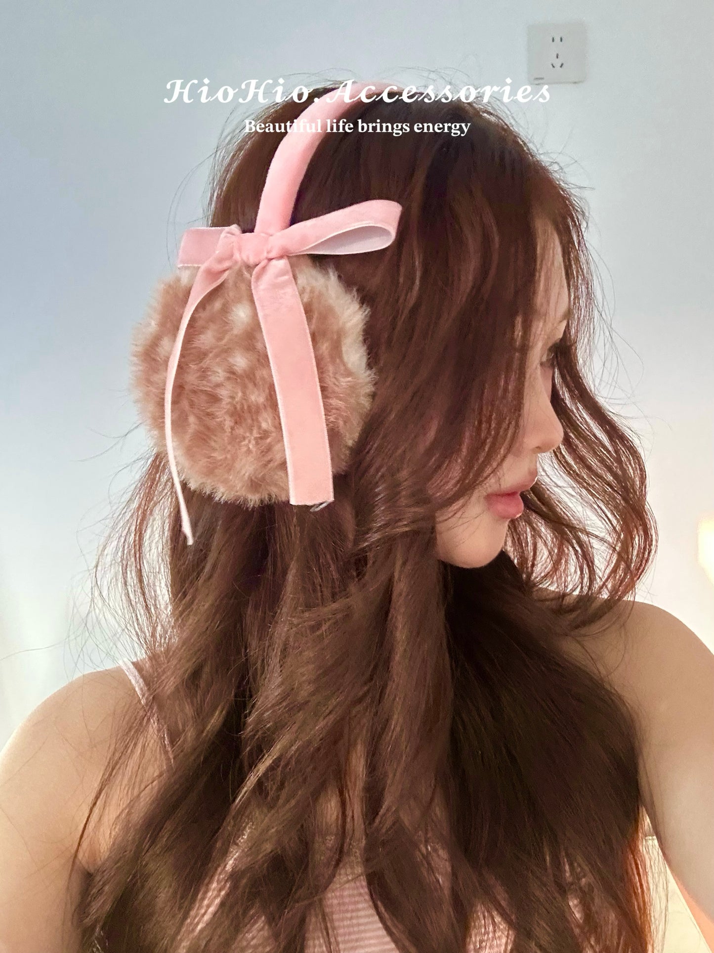 Pink Velvet Bow Plush Deer Kawaii Earmuffs