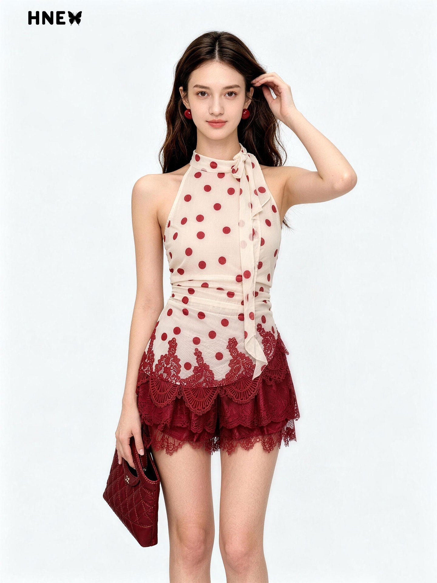 Red polka dot top and skirt set