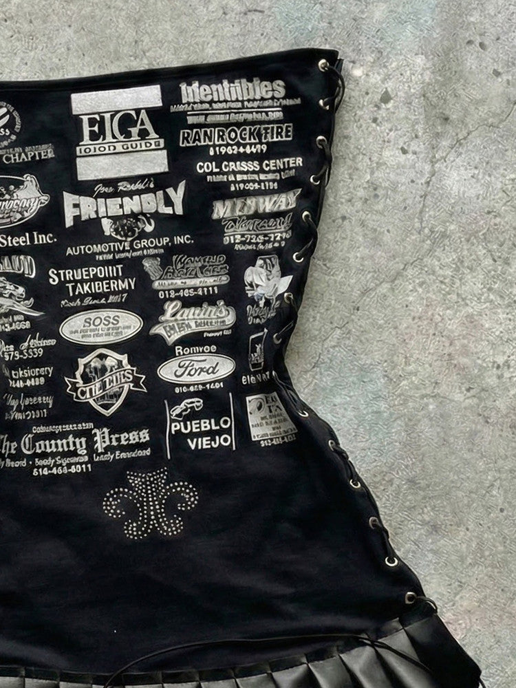 grunge printed tube top dress