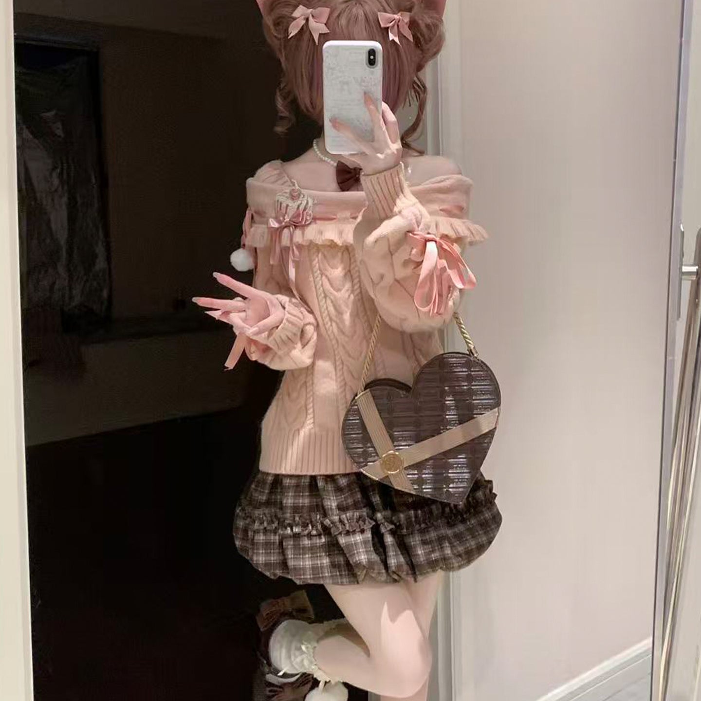 strap bow ruffled trim coquette sweater