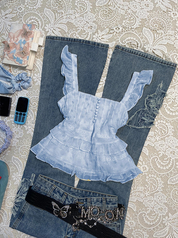 blue mesh tank top