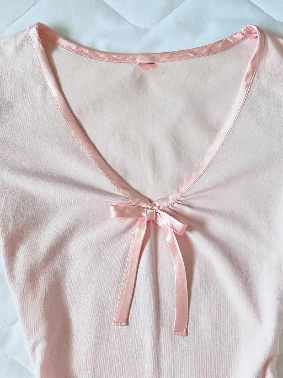 retro vintage pink bow short sleeves