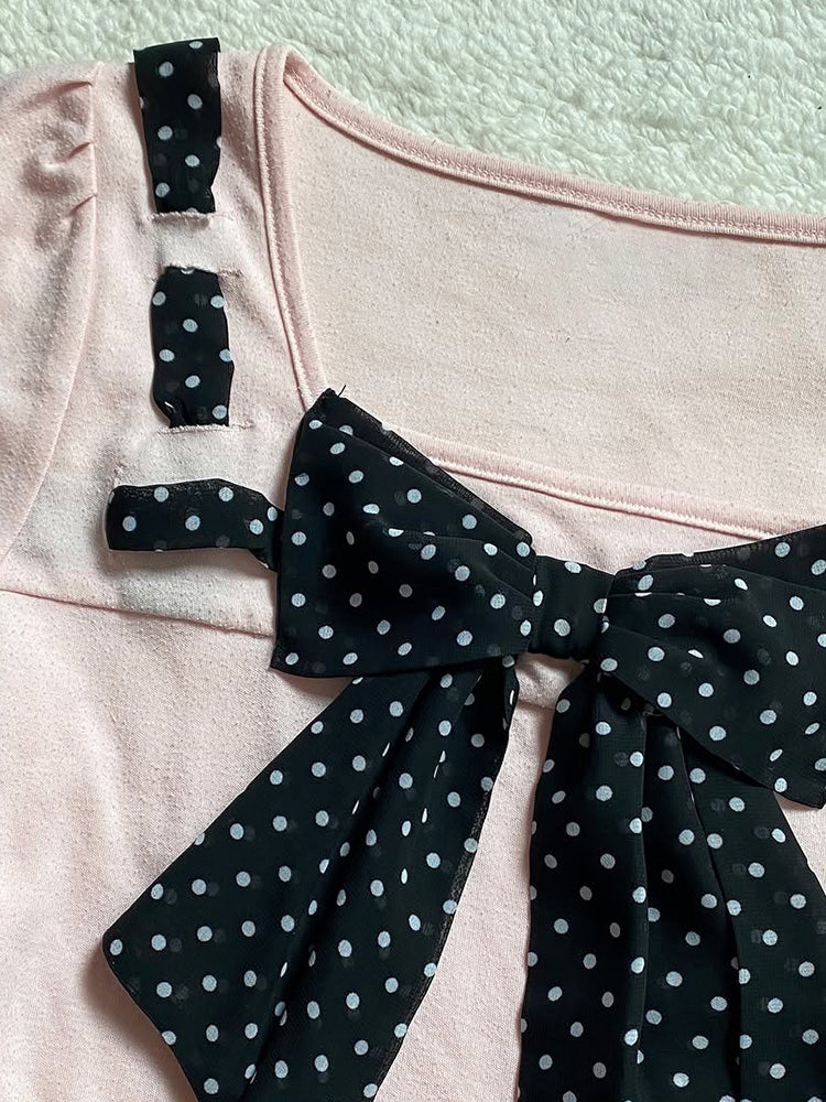 Girly pink bow short-sleeved T-shirt