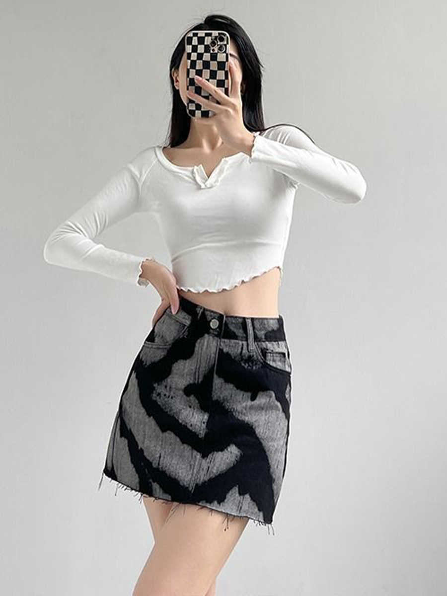 Korean Pattern Denim Skirt