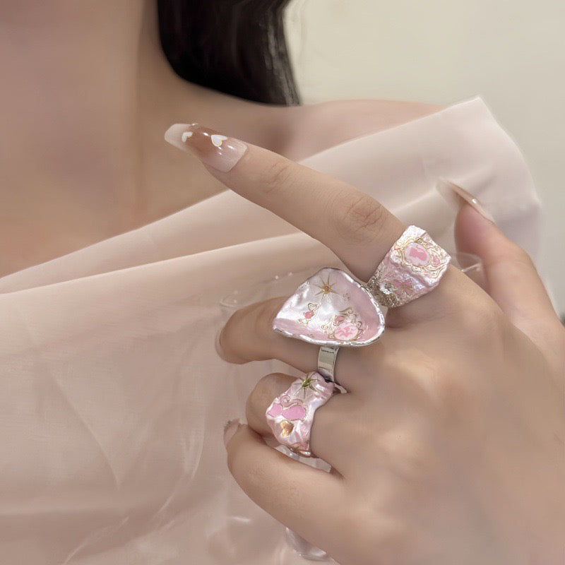 handmade enamel dripping oil cat bow applique ring