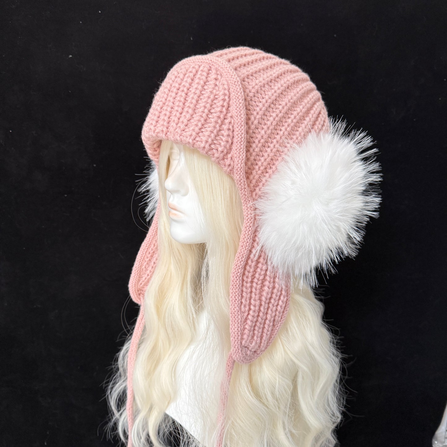 fur ball knitted coquette hat