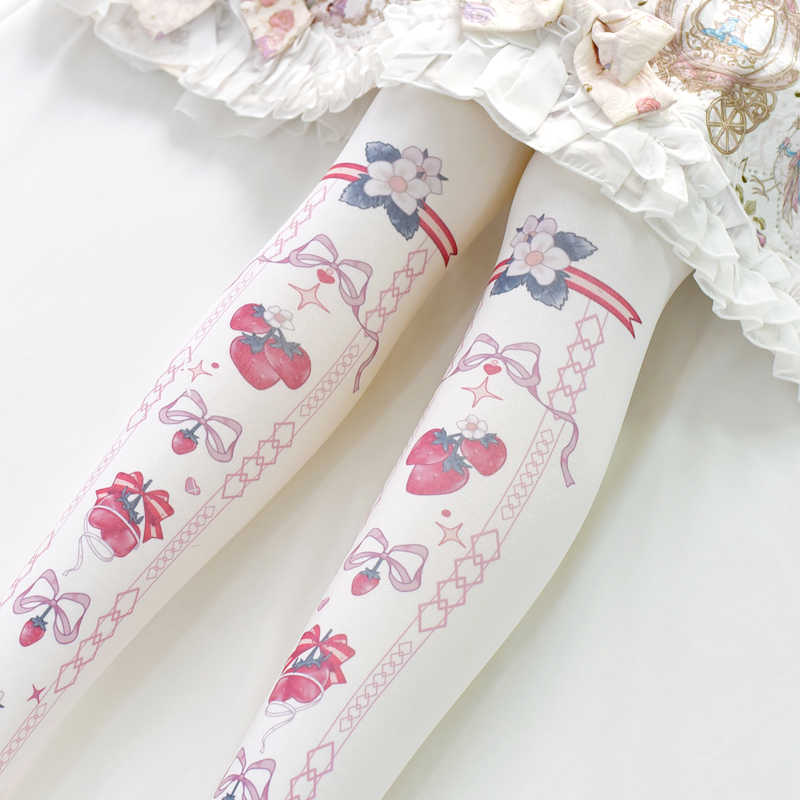 Lolita Strawberry Bow Stockings