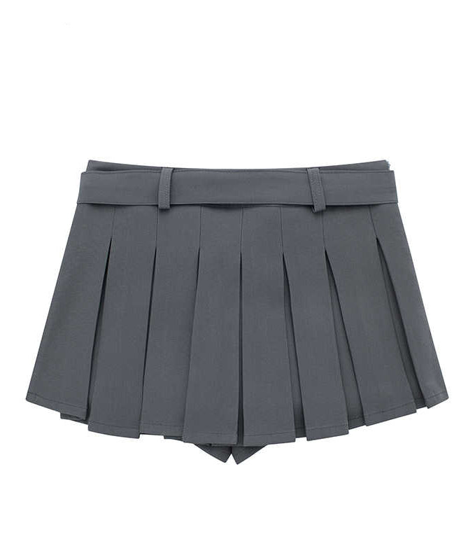 Preppy Belt Pleated Mini Skirt