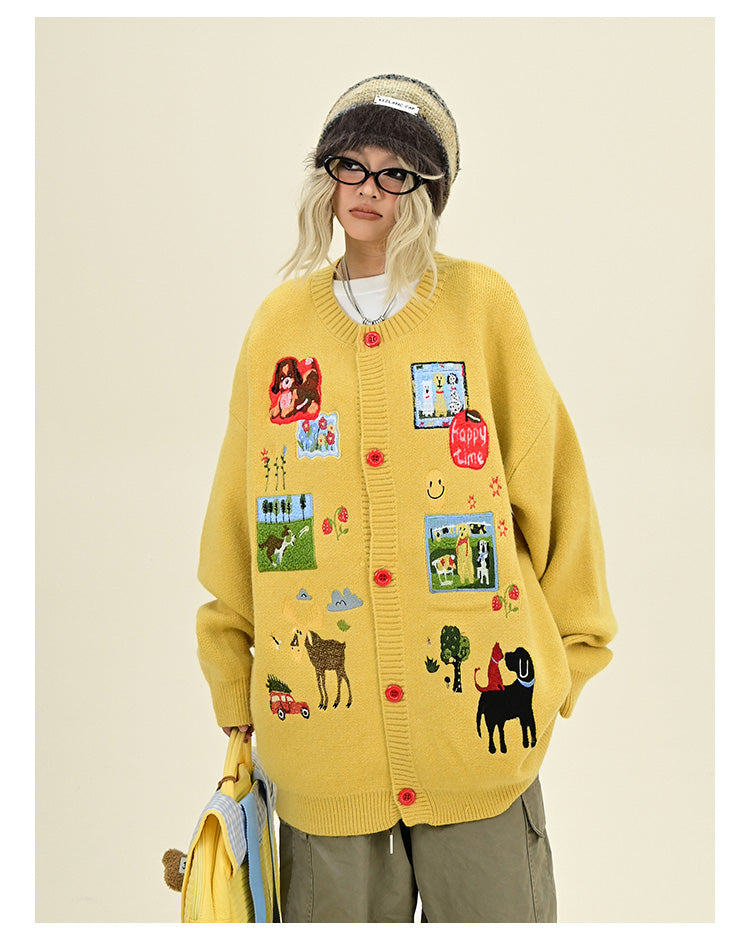 Fun Cartoon Yellow Cardigan