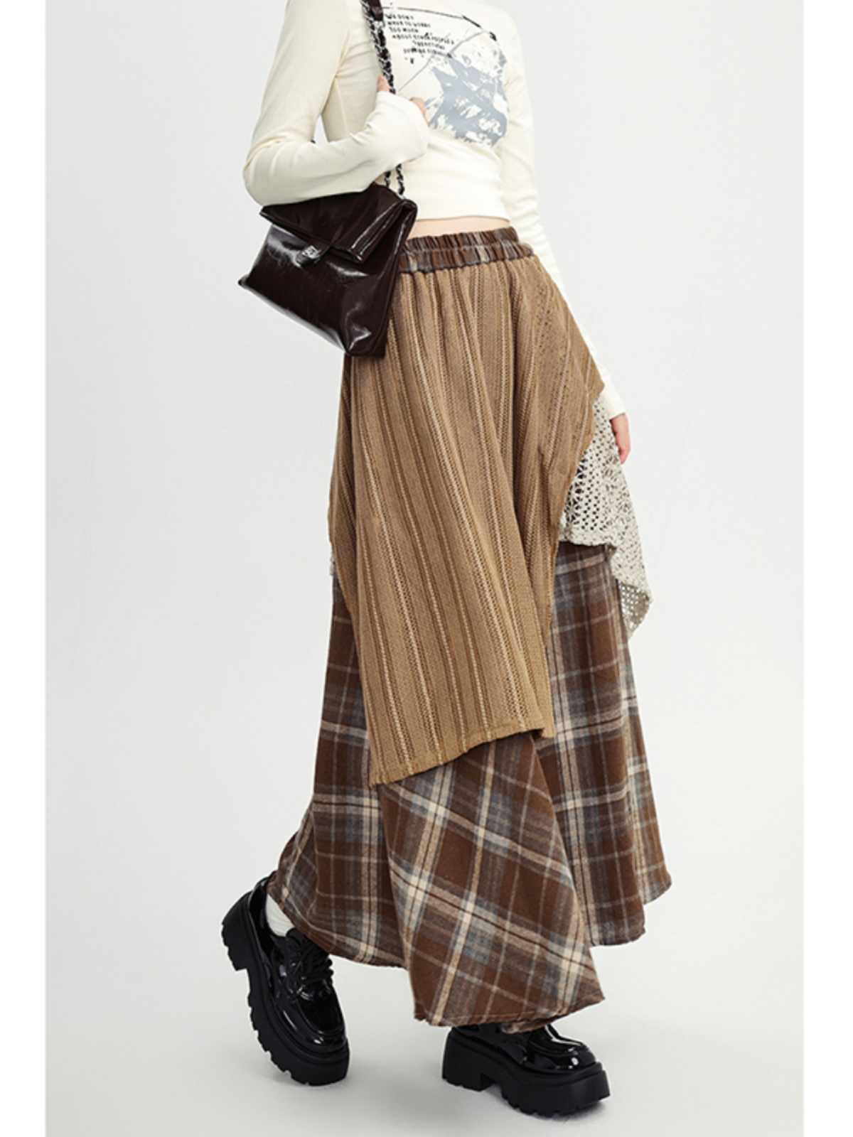 Fairy Grunge Woolen Irregular Plaid Skirt