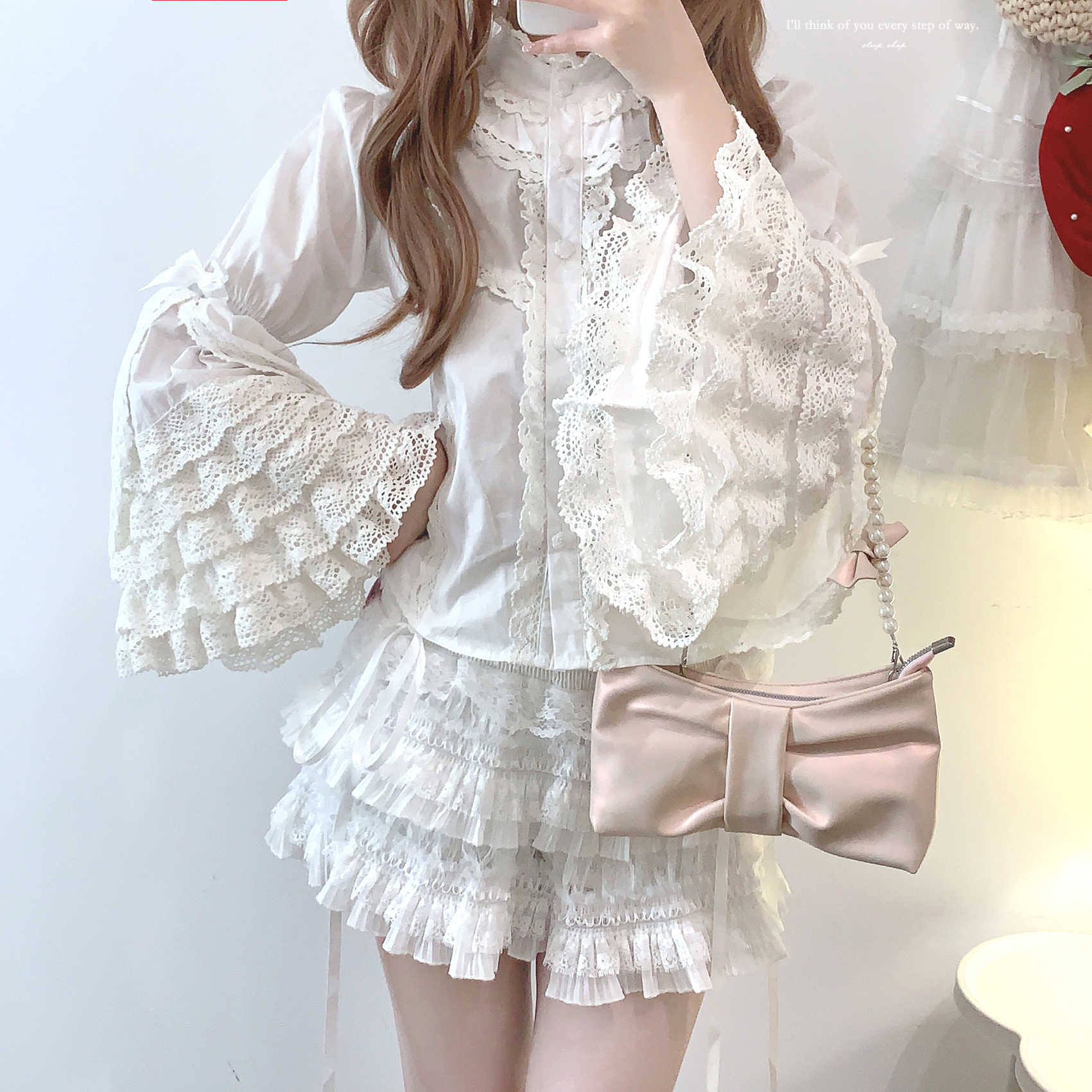 Lace Vintage Cotton Layered Ruffled Shirt