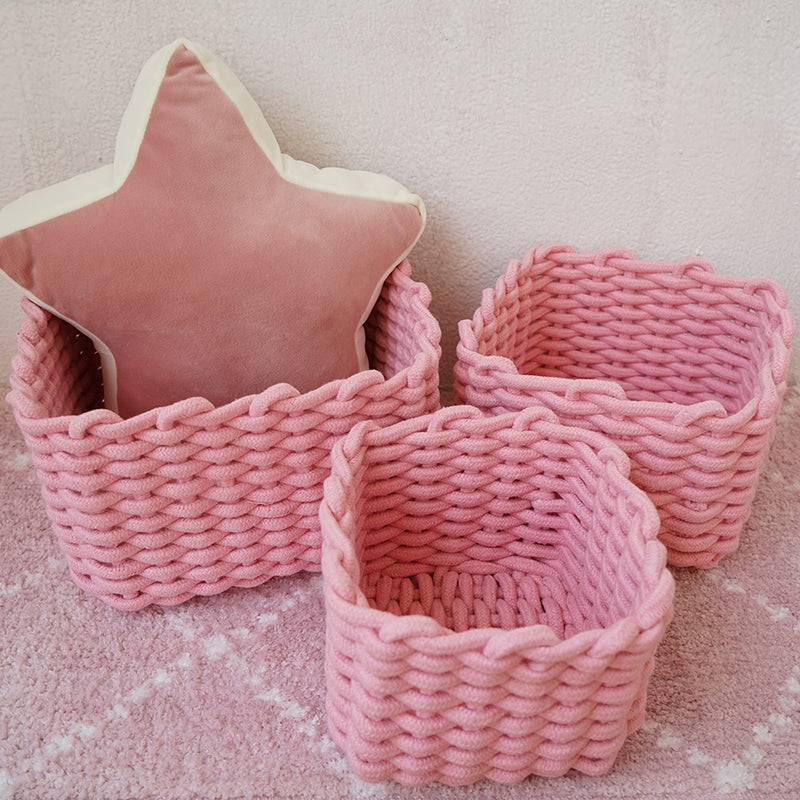 Pink Cotton rope storage basket