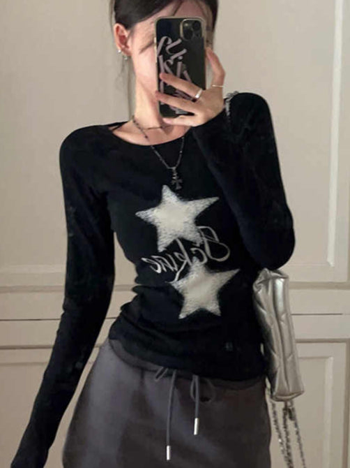 Y2K Star Retro Long-sleeved Top