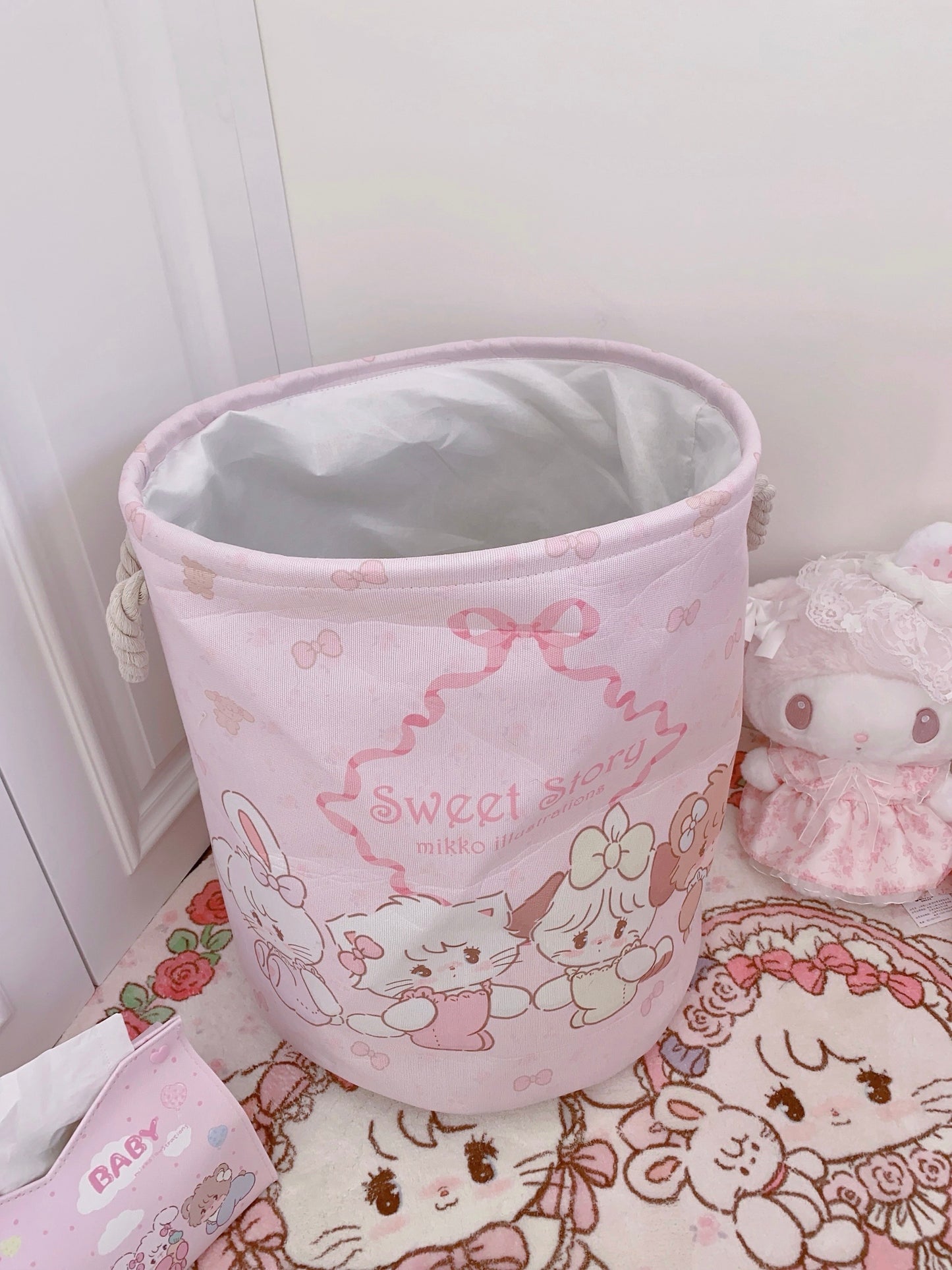 kawaii pink dirty clothes storage basket