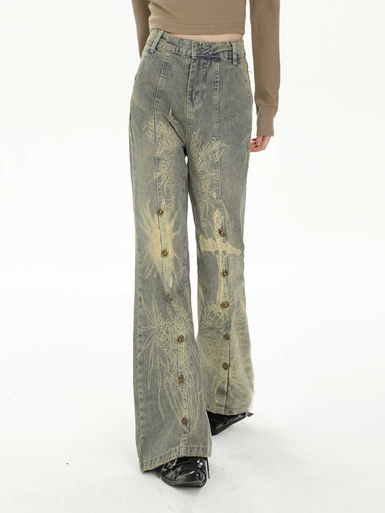 Grunge Cross Straight Flare Jeans