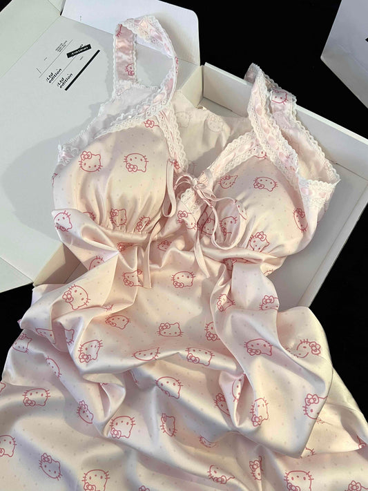 Cute Kitty Silk Pajamas