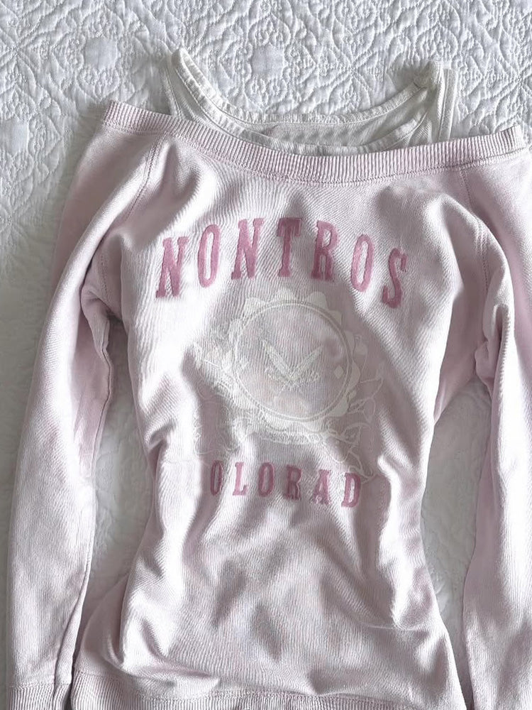 coquette pink off-shoulder sweatshirt