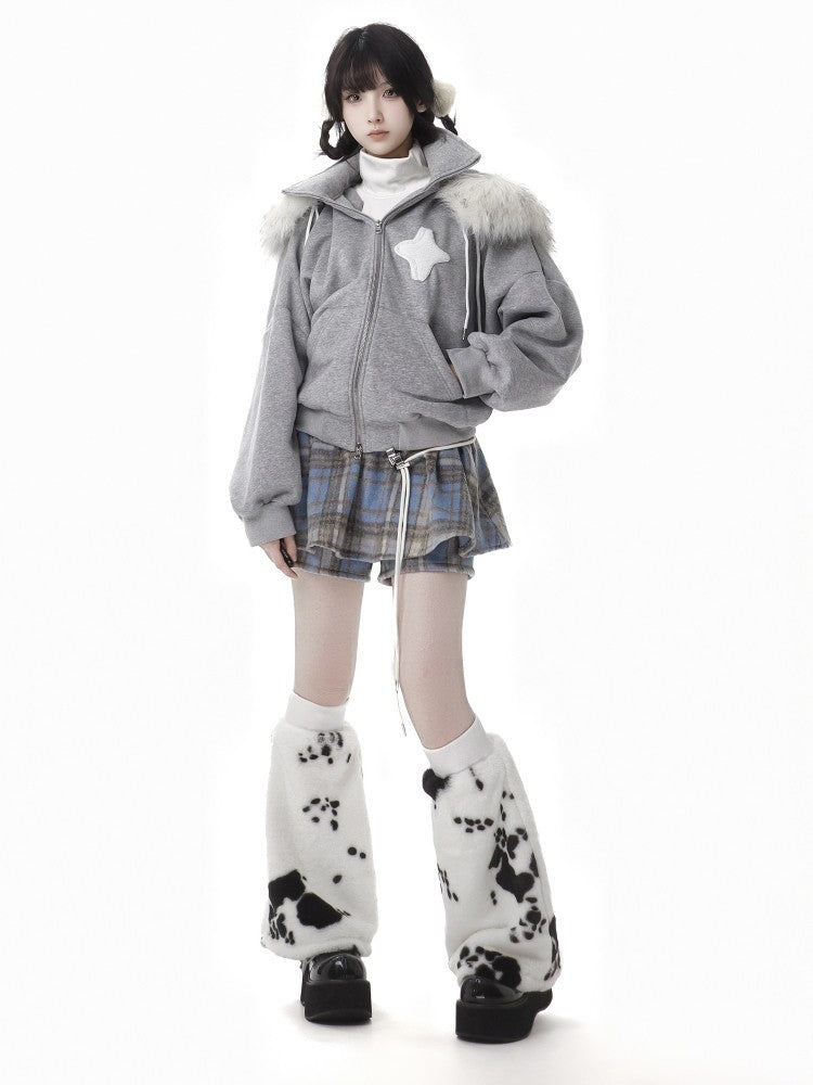 acubi gray fur hooded jacket