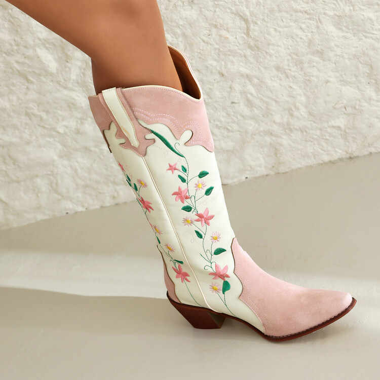 Ethnic Embroidered Flowers High Boots