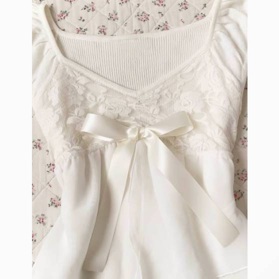 French mesh white top