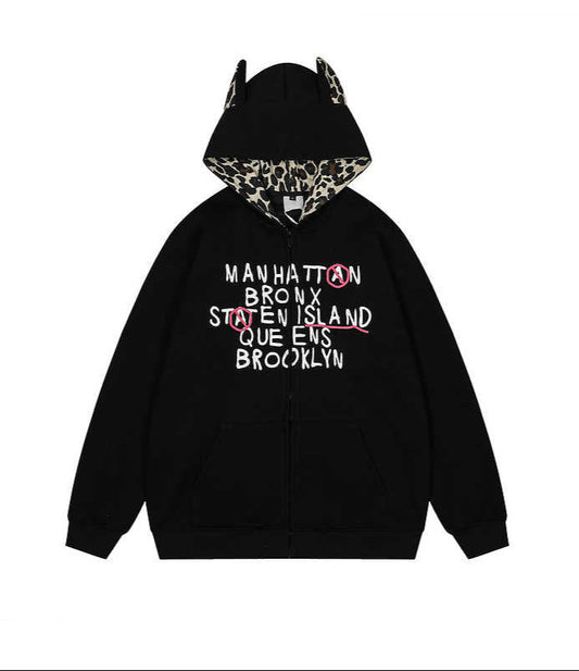 Y2K Leopard Zip-up Sweatshirt